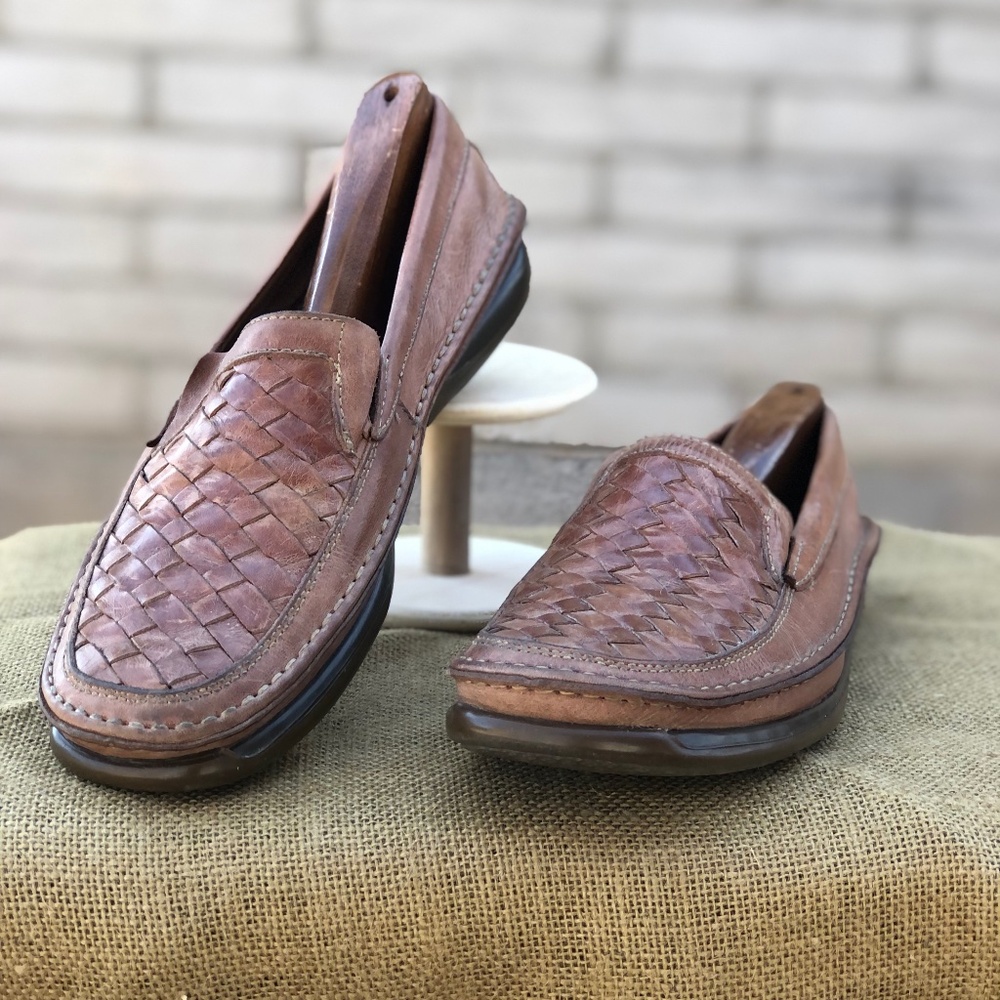 Men's Johnston & Murphy Brown Woven Leather Slip-on Loafers Size 9